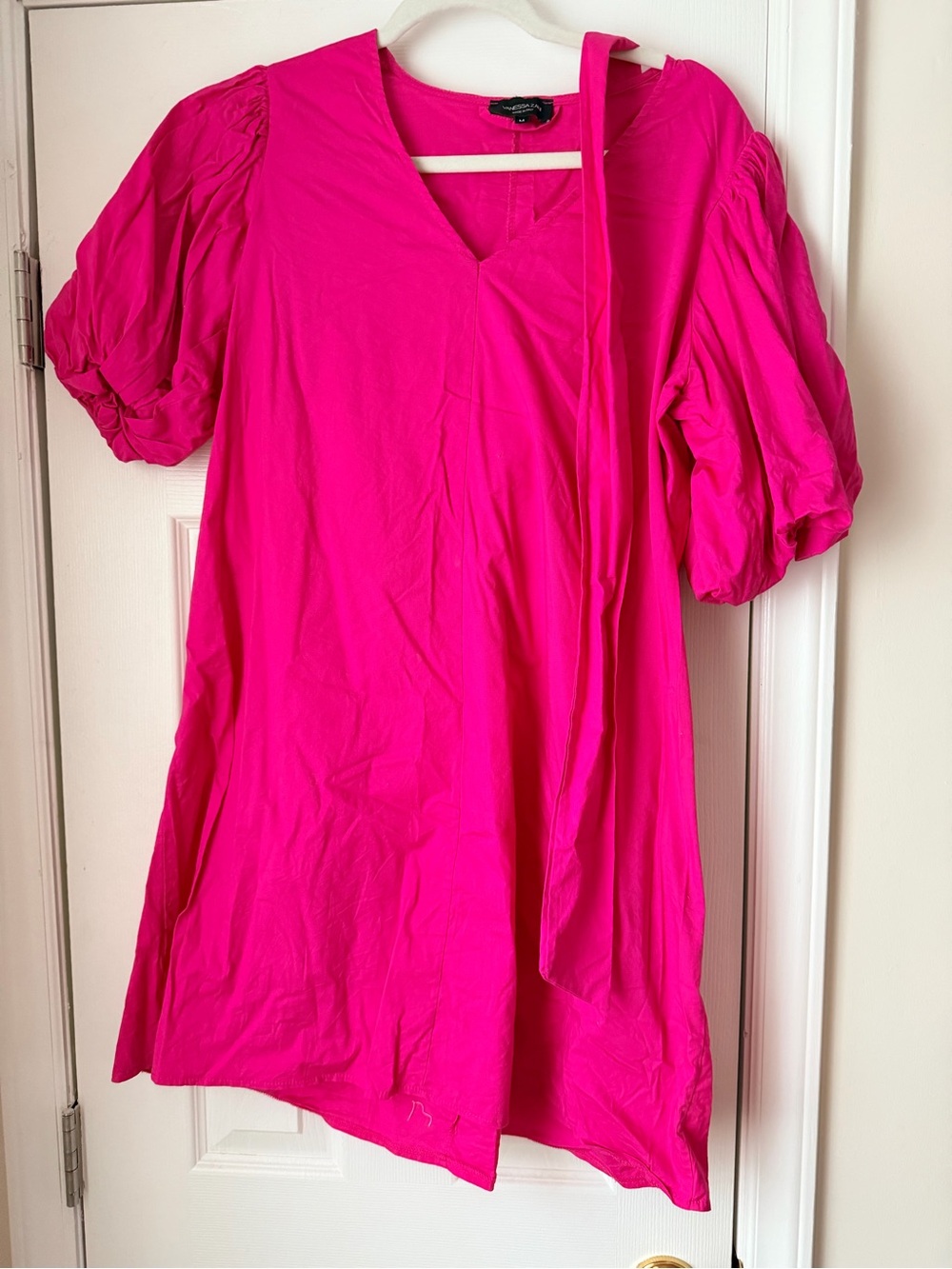 Women's Hot Pink Mini Dress with Tie Neck